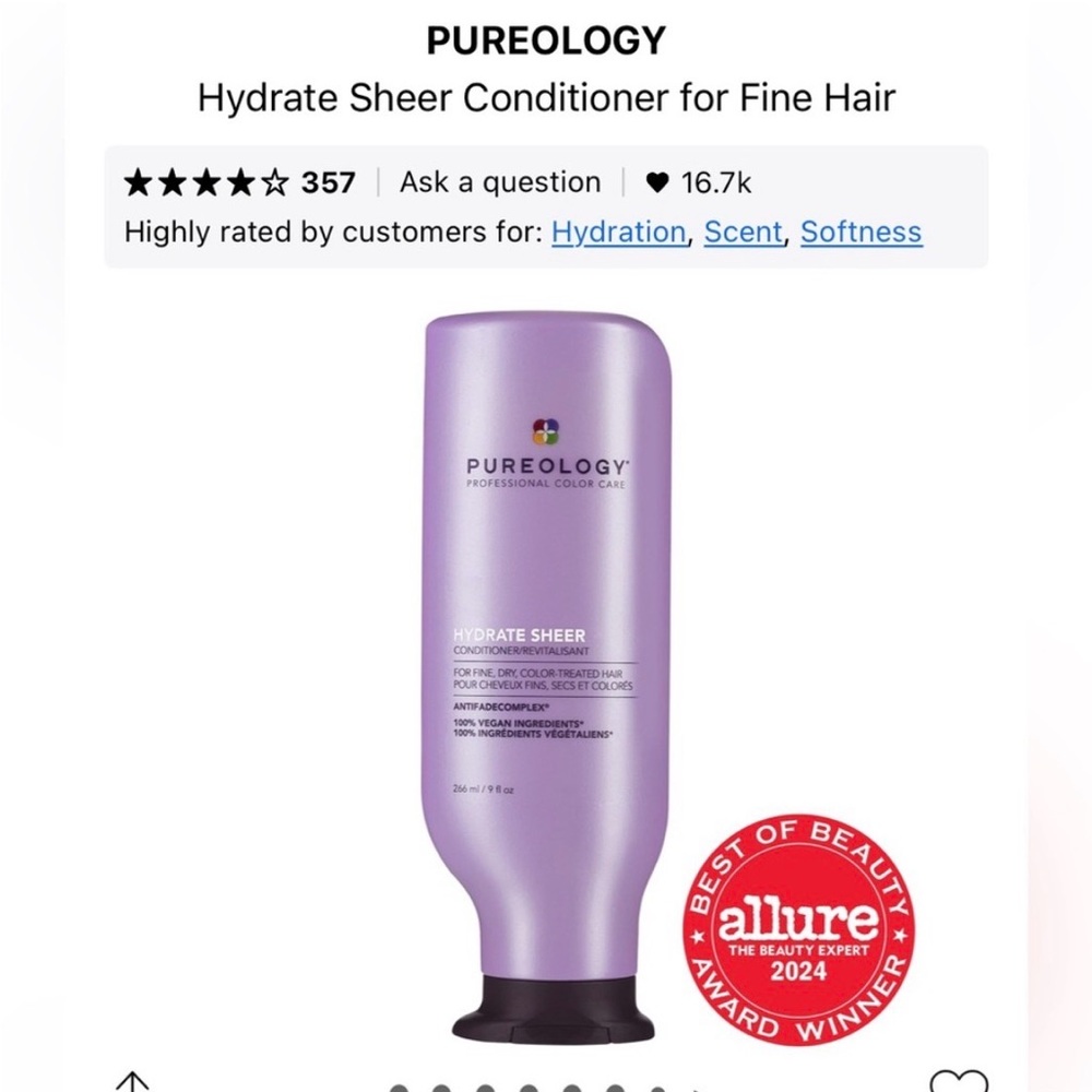 NEW | Pureology Hydrate Sheer Conditioner | 9 Fl Oz | Full Size - Picture 2 of 3